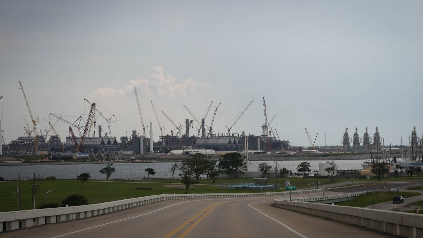 Construction on the Golden Pass LNG export terminal in Sabine Pass, Texas, in June 2023.