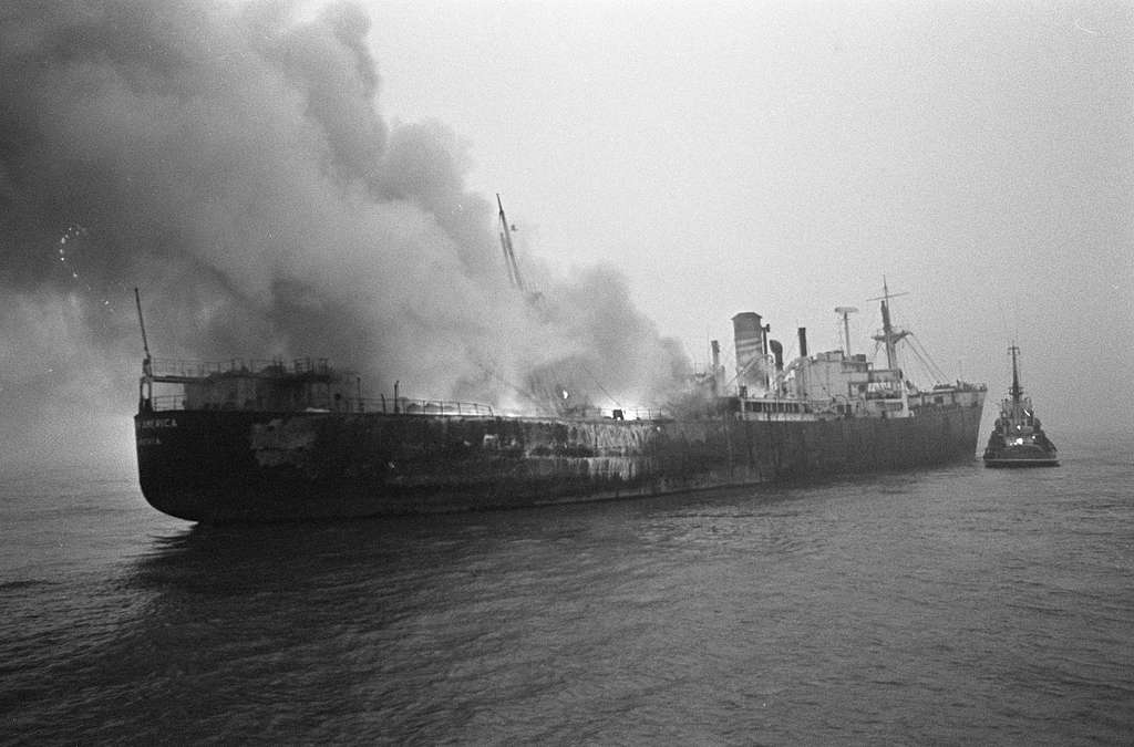 A ship on fire